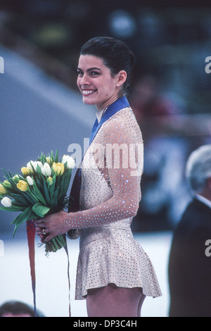 Nancy Kerrigan (USA) Silber-Medaillengewinner im Wettbewerb bei den Olympischen Winterspielen 1994. Stockfoto