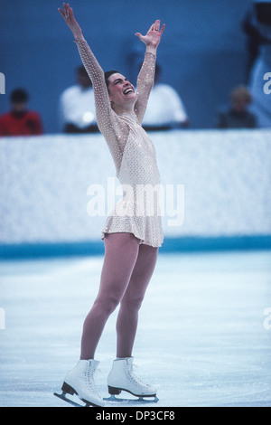 Nancy Kerrigan (USA) Silber-Medaillengewinner im Wettbewerb bei den Olympischen Winterspielen 1994. Stockfoto