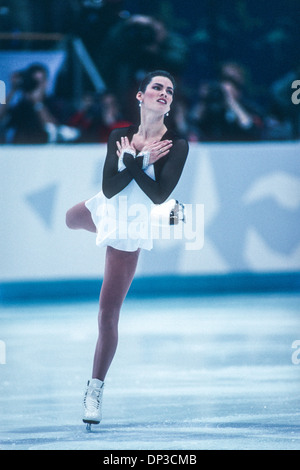Nancy Kerrigan (USA) Silber-Medaillengewinner im Wettbewerb bei den Olympischen Winterspielen 1994. Stockfoto