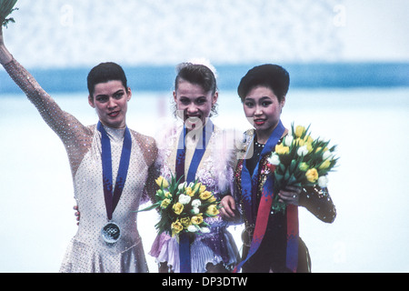 Nancy Kerrigan (USA) Silber-Medaillengewinner im Wettbewerb bei den Olympischen Winterspielen 1994. Stockfoto
