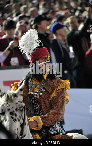 Pasadena, CA, USA. 6. Januar 2014. Die FSU Maskottchen Squanto während der BCS Championship Spiel College-Football-Spiel zwischen der Auburn Tigers und der Florida State Seminolen im Rose Bowl Stadium in Pasadena, Kalifornien Credit: Cal Sport Media/Alamy Live News Stockfoto