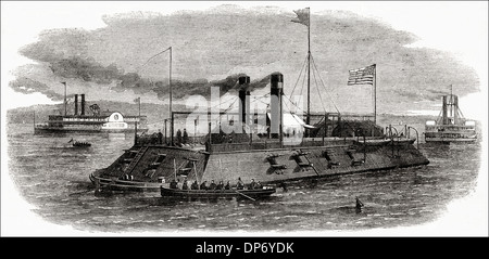 Amerikanischer Bürgerkrieg 1861-1865 Federal Gun-Boot auf dem Mississippi. Viktorianischen Holzschnitt, Kupferstich, ca. 1862 Stockfoto