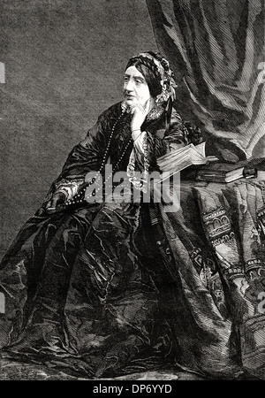 Viktorianische Frau. Berühmte Pianist Frau Lucy Anderson geb. Philpot (1797-1878). Viktorianischen Holzschnitt, Kupferstich, ca. 1862 Stockfoto