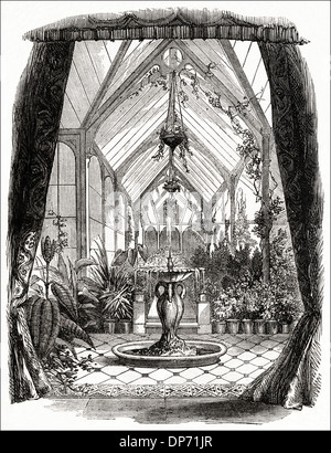 Konservatorium bei St Clare Schloß apfelig Isle Of Wight wo Prinzessin Alice & ihr Prinz Louis von Hessen Ehemann verbrachten ihre Flitterwochen. Viktorianischen Holzschnitt, Kupferstich, ca. 1862 Stockfoto