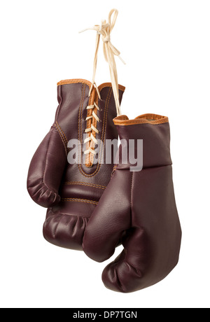 Vintage Boxhandschuhe isoliert auf weißem Hintergrund Stockfoto
