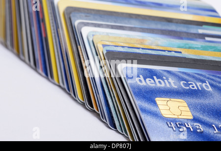 Stapel von Kredit- und EC-Chip und Pin Plastikkarten Stockfoto