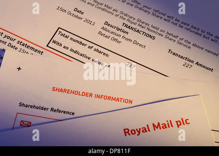 Aktienzertifikat für Royal Mail Plc Stockfoto