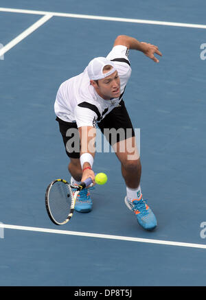 Auckland, Neuseeland. 9. Januar 2014. USAS Jack Sock am Viertelfinale-Tag 2014 Heineken Open. ASB-Tennis-Center. Bildnachweis: Aktion Plus Sport/Alamy Live-Nachrichten Stockfoto