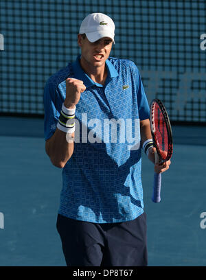 Auckland, Neuseeland. 9. Januar 2014. USAS John Isner am Viertelfinale-Tag 2014 Heineken Open. ASB-Tennis-Center. Bildnachweis: Aktion Plus Sport/Alamy Live-Nachrichten Stockfoto