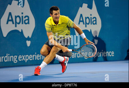 Sydney, Australien. 9. Januar 2014. Bernard Tomic aus Australien in Aktion gegen Alexandr Dolgopolov aus der Ukraine während ihre Viertelfinale match bei Apia International Sydney Tennisturnier, Australian Open Series im Sydney Olympic Park Tennis Centre, Homebush. Bildnachweis: Action Plus Sport Bilder/Alamy Live News Stockfoto