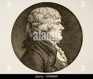 Thomas Jefferson (1743-1826). 3. Präsident und einer der Gründerväter der Vereinigten Staaten. Gravur. Stockfoto