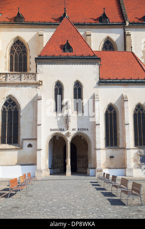 Basilika St. Egidius in Radnicne Square, Bardejov (UNESCO-Weltkulturerbe), Presov Region, Slowakei Stockfoto