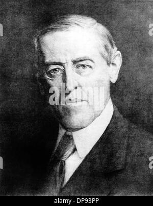 Portrait des US-Präsidenten Woodrow Wilson in der französischen Zeitschrift L'Illustration im Februar 1917. Die USA traten 1917 dem Ersten Weltkrieg bei, nachdem sie eine Politik der Neutralität geführt hatten. Fotoarchiv für Zeitgeschichte Stockfoto