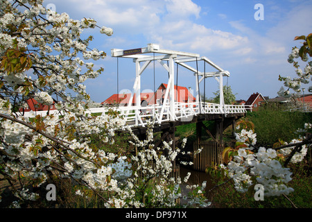 Altes Land, Steinkirchen, Hogendiek-Brücke über Fluss Luehe, Niedersachsen, Deutschland Stockfoto