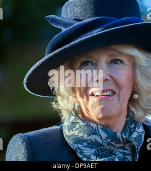 Camilla Duchess of Cornwall besucht den königlichen Familie Service in Sandringham am Weihnachtstag 2013 Stockfoto