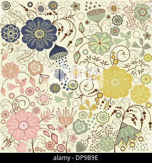 Bunte abstrakte Blumenmuster auf Beige Hintergrund Stockfoto