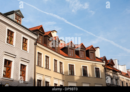 Tenement Häuser Dächer in Lublin Stockfoto