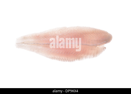 Filet vom Fisch Pangasius isoliert auf weiß. Stockfoto