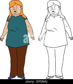 Grinsende kaukasischen Frauen stehen auf weißem Hintergrund Stockfoto