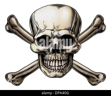 Ein Totenkopf-Symbol Illustration ein menschlicher Schädel mit gekreuzten Knochen dahinter. Stockfoto