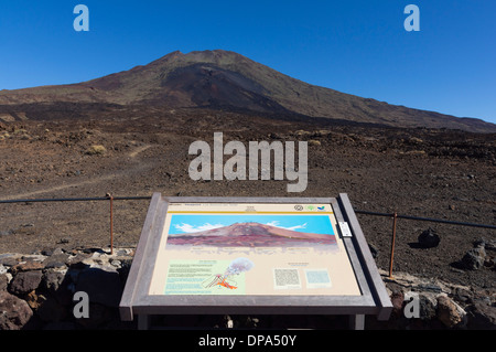 Teneriffa, Kanarische Inseln Teide-Nationalpark, UNESCO-Weltkulturerbe. Blick auf Pico Viejo. Zeichen, Las abgelagert del Teide Stockfoto