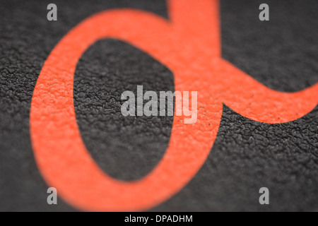 Sony Alpha Logo Siebdruck auf Kunststoff Objektivdeckel Stockfoto