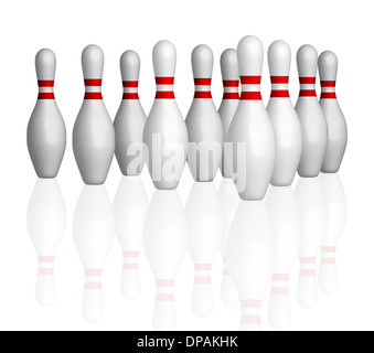 Bowling-Schalen in Reihe auf der Gasse. Abbildung mit Beschneidungspfad, isoliert sehen in Pfad-Palette. Stockfoto