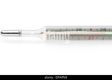 Medizinische Thermometer isoliert auf weiss. Hohe Temperatur. Stockfoto