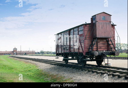 Boxcar bei Entladung Plattform wo Opfer ankam, Auschwitz II Birkenau KZ, Oswiecim, Polen, Europa Stockfoto