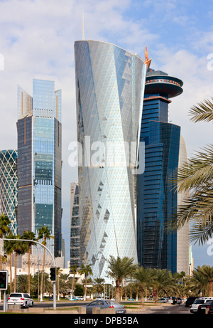 Al Bidda Turm und World Trade Center, Gewerbegebiet West Bay, Doha, Katar Stockfoto