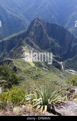 Luftaufnahme von Machu Picchu, gesehen von Mach Picchu Berg, Peru Stockfoto