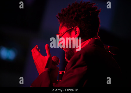 Nástio Mücke, afrikanische Musiker bei Vodafone Mexefest Festival, Lissabon, Portugal. Stockfoto