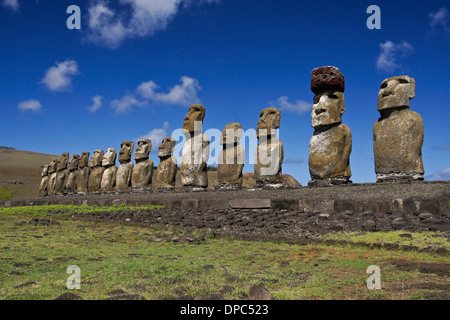 Moais am Ahu Tongariki, Osterinsel, Chile Stockfoto