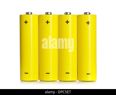 Satz AA-Batterien auf weißem Hintergrund Stockfoto