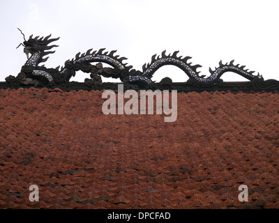 Hanoi-Vietnam-Drache auf Dach eines von Tempel zu Tempel der Literatur Stockfoto