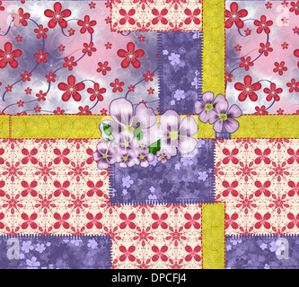 Floral Patchwork Stoff und Blume Applique. Nahtlose Muster. Stockfoto