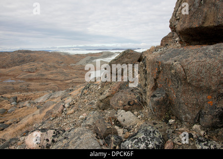 Grönland, Kangerlussuaq (große Fjord aka Sondre Stromfjord). Grönlands Eiskappe aka Eisschild, Russell Glacier. Stockfoto