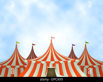 Illustration der Cartoon Zirkuszelte auf blauen Himmelshintergrund Stockfoto