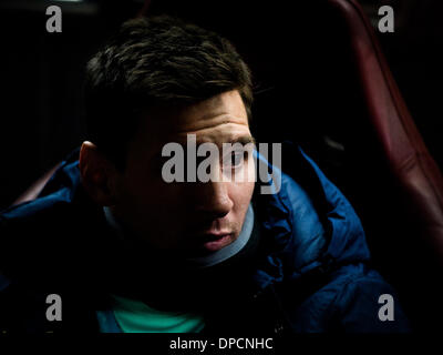 Madrid, Spanien. 11. Januar 2014. Barcelonas argentinischen vorwärts Lionel Messi in der spanischen Liga-Fußball match Club Atletico de Madrid Vs FC Barcelona im Vicente Calderon Stadion in Madrid Foto: Oscar Gonzalez/NurPhoto Credit: Oscar Gonzalez/NurPhoto/ZUMAPRESS.com/Alamy Live News Stockfoto