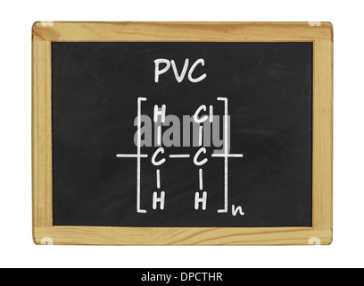 chemische Formel von pvc auf einer Tafel Stockfoto