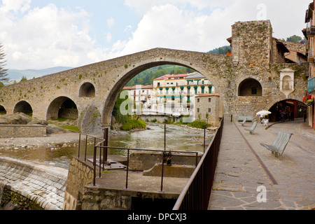 Camprodon neue Brücke über den Fluss Ter im Ripollès östlichen Pyrenäen, Katalonien (Spanien) Stockfoto