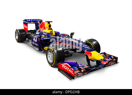 Führerschein und Ausdrucke bei MaximImages.com - 2013 Infinity Red Bull Formel 1 Rennwagen RB9 isoliert auf weißem Hintergrund mit Clipping-Pfad Stockfoto