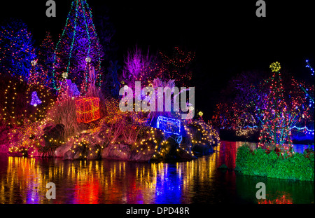 Schöne bunte holiday Light Show bei Van Dusen botanischen Gärten in Vancouver, BC, Kanada. Weihnachten Lichter in der Nacht Stockfoto