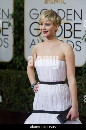 Beverly Hills, Kalifornien, USA. 12. Januar 2014. Schauspielerin Jennifer Lawrence kommt für die 71. annual Golden Globe Awards in Beverly Hills, Kalifornien, den Vereinigten Staaten am 12. Januar 2014. Bildnachweis: Yang Lei/Xinhua/Alamy Live-Nachrichten Stockfoto