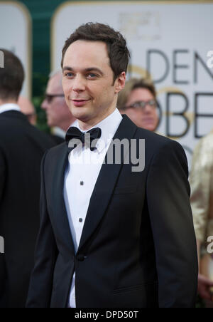 Beverly Hills, Kalifornien, USA. 12. Januar 2014. Schauspieler Jim Parsons kommt für die 71. annual Golden Globe Awards in Beverly Hills, Kalifornien, den Vereinigten Staaten am 12. Januar 2014. Bildnachweis: Yang Lei/Xinhua/Alamy Live-Nachrichten Stockfoto