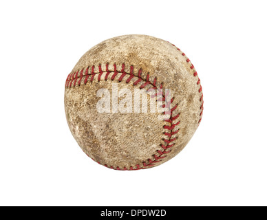 Alte abgenutzte Grunge Baseball mit Beschneidungspfad isoliert. Stockfoto