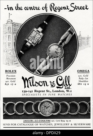 1950er Jahre Werbung Werbung & OMEGA ROLEX Uhren von Wilson & Gill von London. Anzeige in Womens Fashion-Magazin ca. 1952. Stockfoto