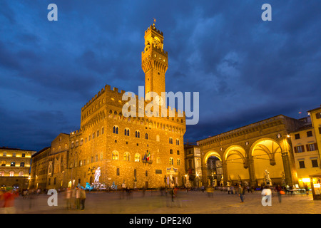 Piazza Della Signoria in der Nacht, Florenz, Toskana, Italien Stockfoto