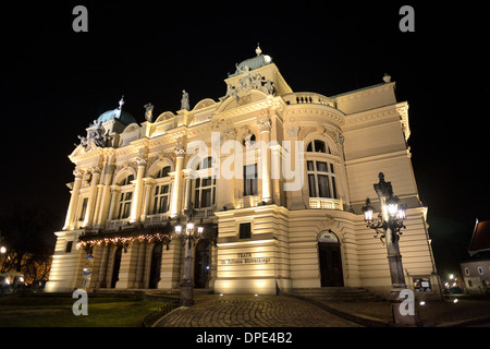 Krakow (Krakau), Juliusz Slowacki Theater Krakau Polen Fassade bei Nacht. europäischen Barock Theater. Stockfoto