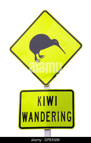 Ausschnitt des Kiwi Wandering Warnschild, in der Nähe von Whakatane, Bay of Plenty, Nordinsel, Neuseeland